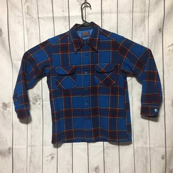 Vintage Pendleton Board Shirt M Blue Plaid Wool - Picture 3 of 7